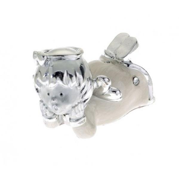 Angelo disteso due mani laminato argento con strass cm 6x4